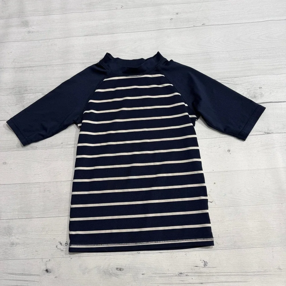 The children's place kids navy blue white striped swim rash guard 5/6
